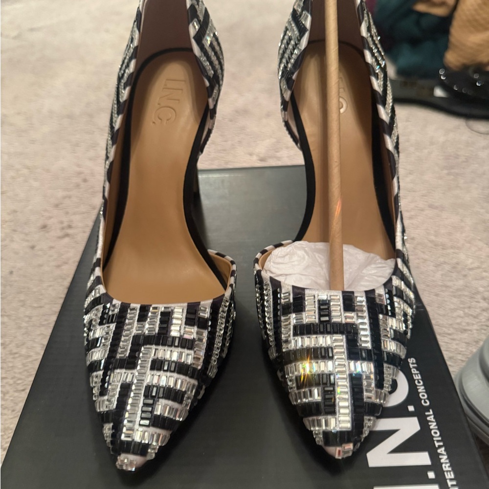 INC International Concepts Black and Silver rhinestone Pointed-Toe Pumps
